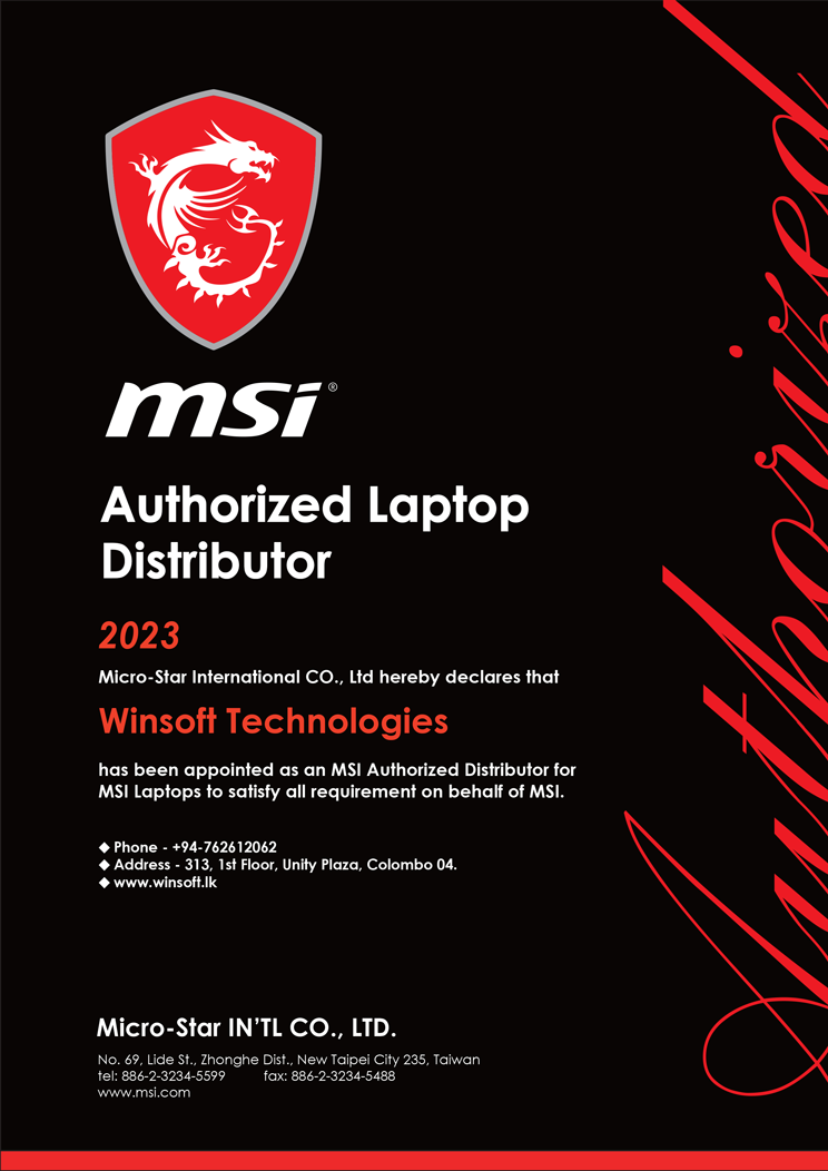 Winsoft authorized distributor certificate