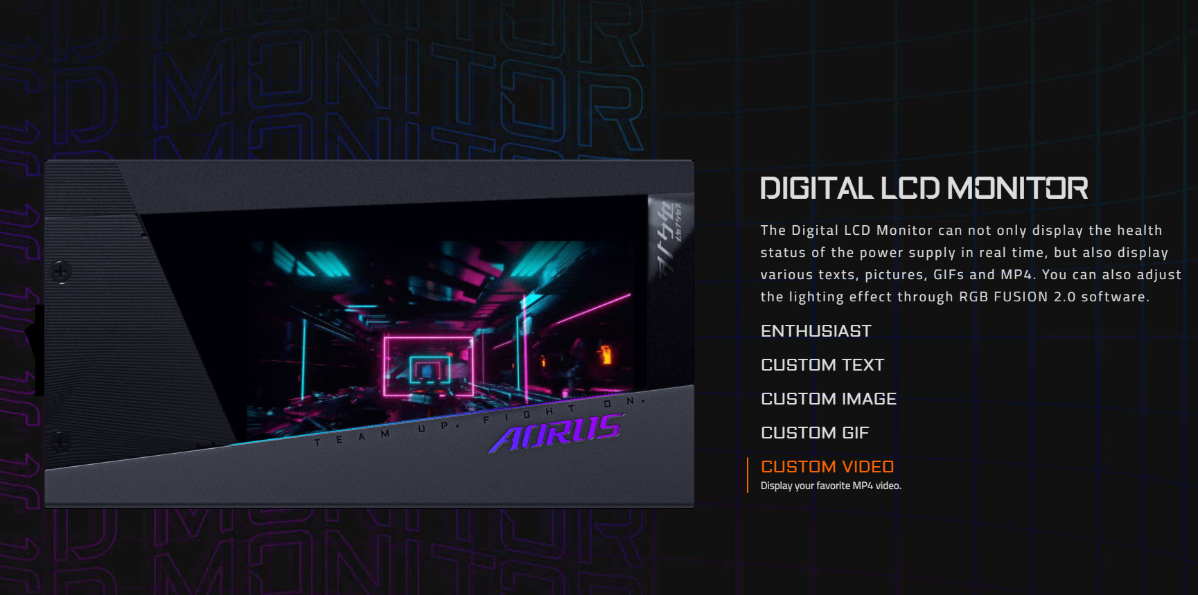 AORUS Introduces AORUS P1200W 80 Platinum Power Supply With Customizable LCD Monitor