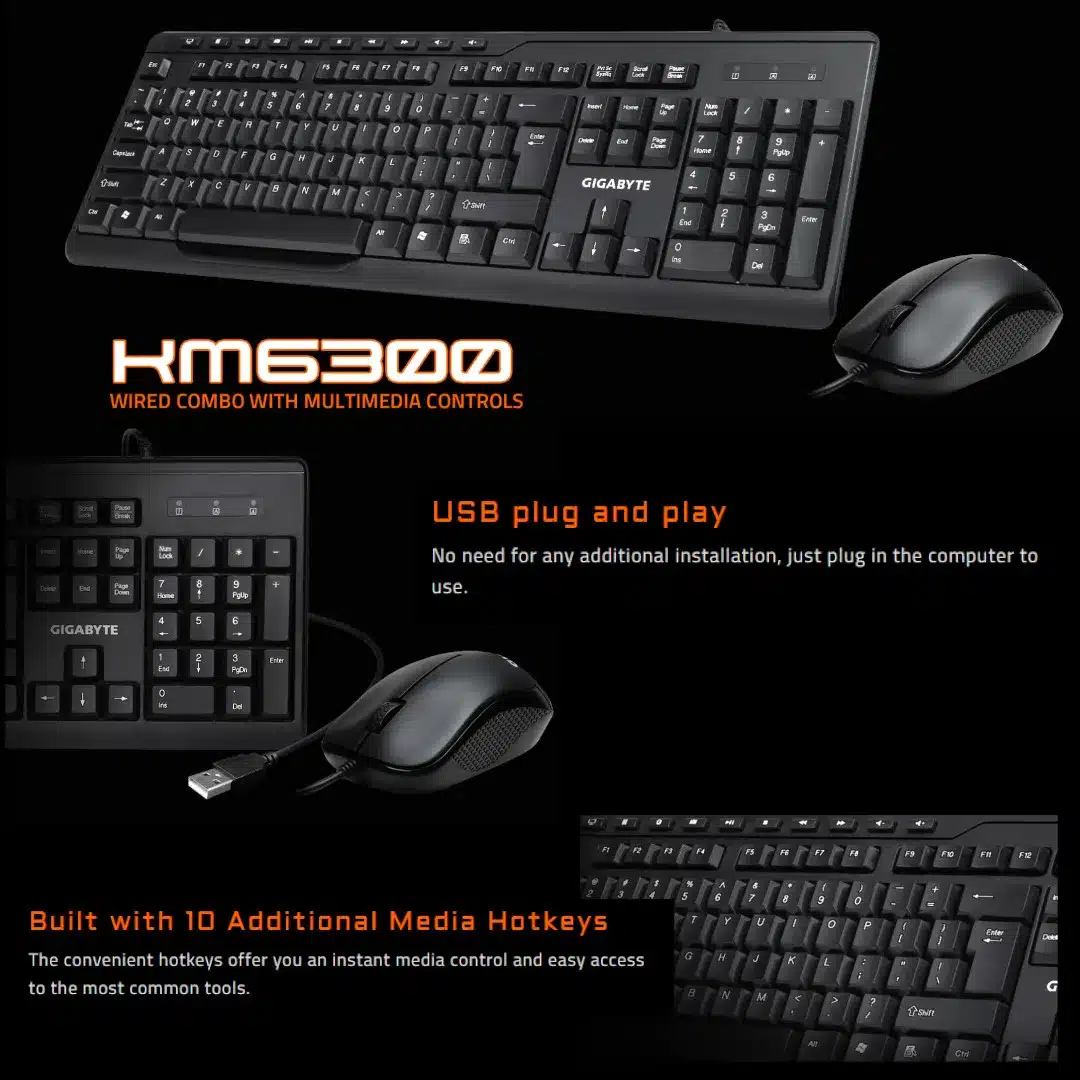 Gigabyte KM6300 USB Keyboard Mouse Combo 1 GIGABYTE KM6300 Wired Keyboard & Mouse Combo
